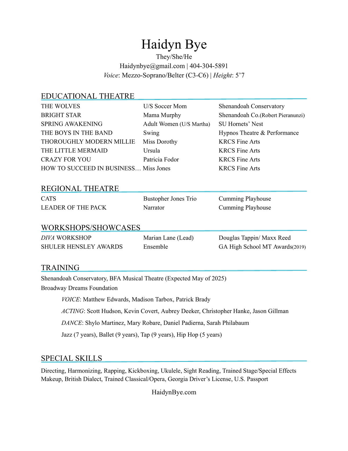 Haidyn Bye Resume Image